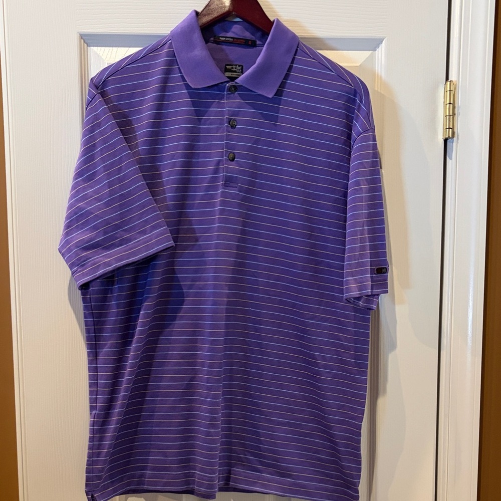 Men’s Tiger Woods Collection Purple Striped Men's Golf Polo Shirt